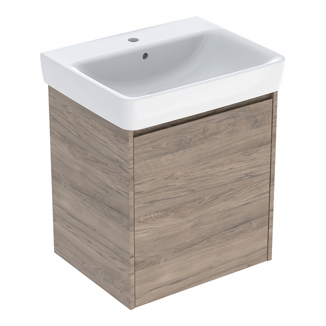 Geberit Selnova 600mmW Basin & 1-Door Cabinet Set; Hickory Melamine