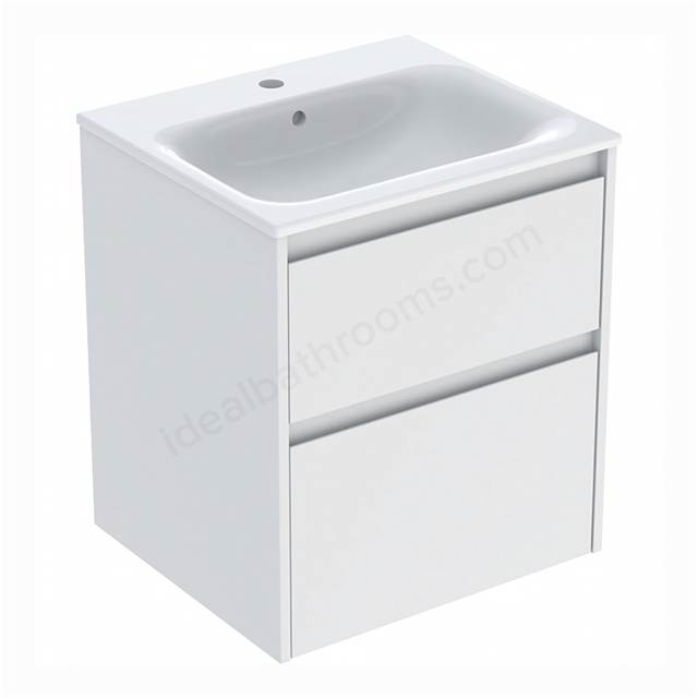 Geberit Selnova 550mmW Slim-Rim Basin & 2-Drawer Cabinet Set; Matt White Silk