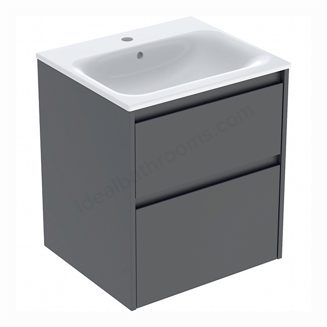 Geberit Selnova 550mmW Slim-Rim Basin & 2-Drawer Cabinet Set; Lava Silk Matt