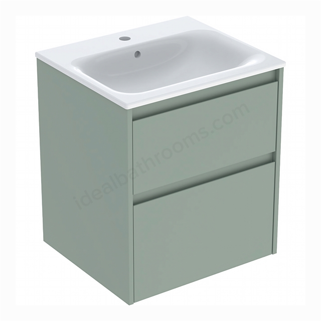 Geberit Selnova 550mmW Slim-Rim Basin & 2-Drawer Cabinet Set; Sage Green Silk Matt
