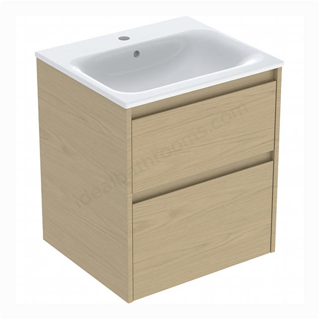 Geberit Selnova 550mmW Slim-Rim Basin & 2-Drawer Cabinet Set; Oak Melamine
