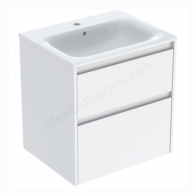 Geberit Selnova 600mmW Slim-Rim Basin & 2-Drawer Cabinet Set; Gloss White Silk