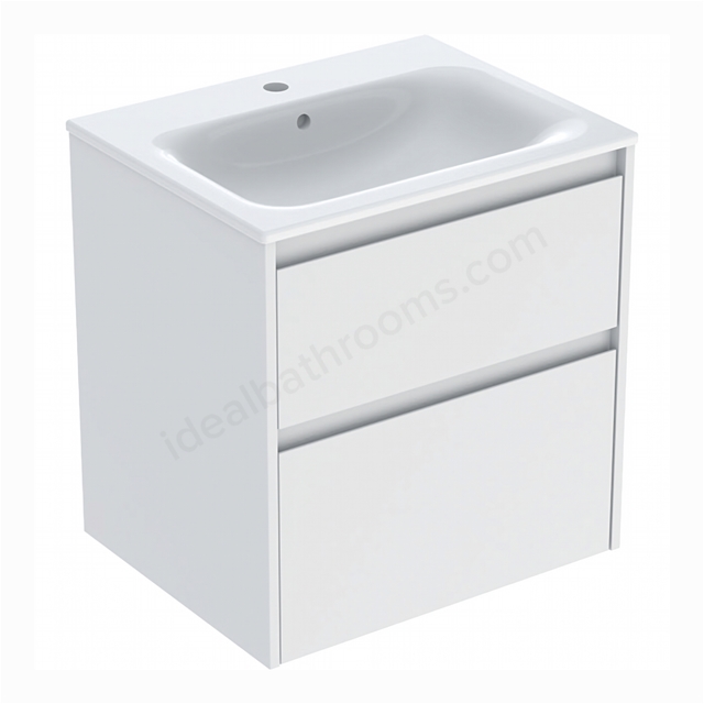 Geberit Selnova 600mmW Slim-Rim Basin & 2-Drawer Cabinet Set; Matt White Silk