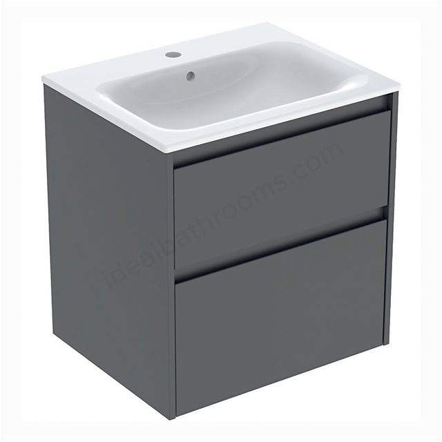 Geberit Selnova 600mmW Slim-Rim Basin & 2-Drawer Cabinet Set; Lava Silk Matt