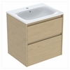 Geberit Selnova 600mmW Slim-Rim Basin & 2-Drawer Cabinet Set; Oak Melamine