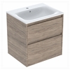 Geberit Selnova 600mmW Slim-Rim Basin & 2-Drawer Cabinet Set; Hickory Melamine