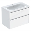 Geberit Selnova Square 800mmW Slim-Rim Basin & 2-Drawer Cabinet Set; Gloss White Silk