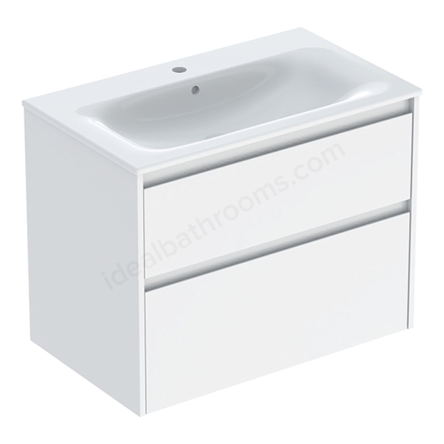 Geberit Selnova 800mmW Slim-Rim Basin & 2-Drawer Cabinet Set; Gloss White Silk