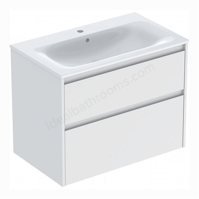 Geberit Selnova 800mmW Slim-Rim Basin & 2-Drawer Cabinet Set; Matt White Silk