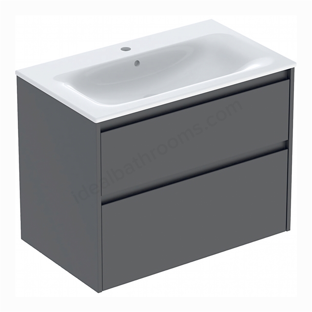 Geberit Selnova 800mmW Slim-Rim Basin & 2-Drawer Cabinet Set; Lava Silk Matt