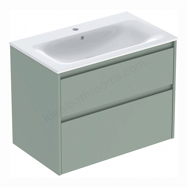 Geberit Selnova 800mmW Slim-Rim Basin & 2-Drawer Cabinet Set; Sage Green Silk Matt