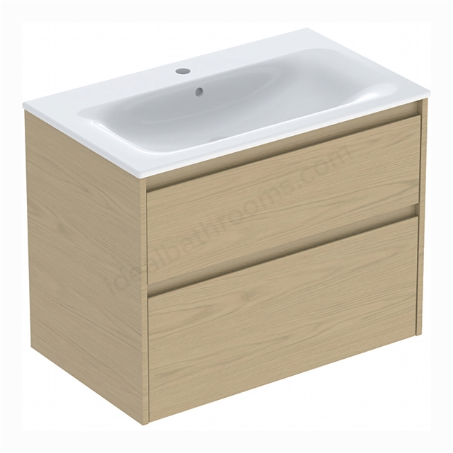 Geberit Selnova 800mmW Slim-Rim Basin & 2-Drawer Cabinet Set; Oak Melamine