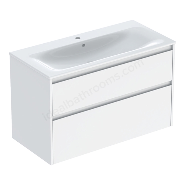 Geberit Selnova 1000mmW Slim-Rim Basin & 2-Drawer Cabinet Set; Gloss White Silk