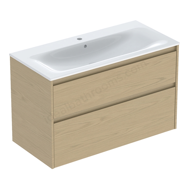 Geberit Selnova 1000mmW Slim-Rim Basin & 2-Drawer Cabinet Set; Oak Melamine