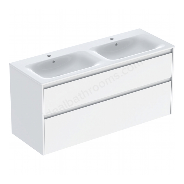 Geberit Selnova Double 1300mmW Slim-Rim Basin & 2-Drawer Cabinet Set; Gloss White Silk