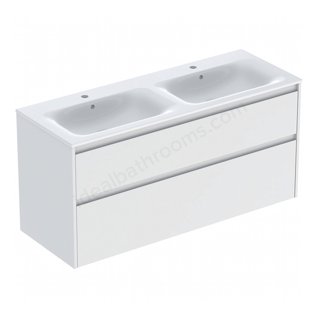 Geberit Selnova Double 1300mmW Slim-Rim Basin & 2-Drawer Cabinet Set; Matt White Silk