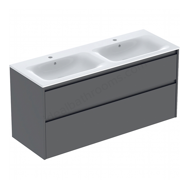 Geberit Selnova Double 1300mmW Slim-Rim Basin & 2-Drawer Cabinet Set; Lava Silk Matt