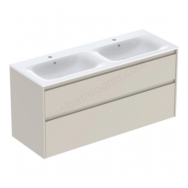Geberit Selnova Double 1300mmW Slim-Rim Basin & 2-Drawer Cabinet Set; Sand Silk Matt