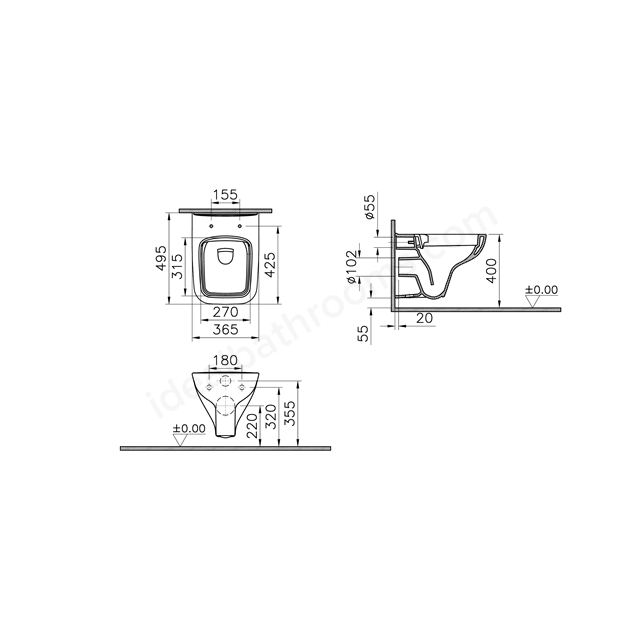 VitrA S20 Square Wall-hung  WC, Smootflush,Compact, 49 cm