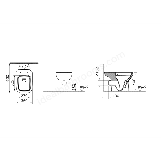 VitrA S20 Square Close Coupled Open Back WC, Smoothflush, 63 cm