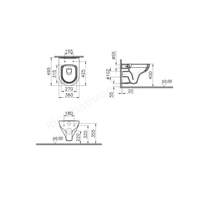 VitrA S20 Round Wall-hung  WC, Smootflush,Compact, 49 cm