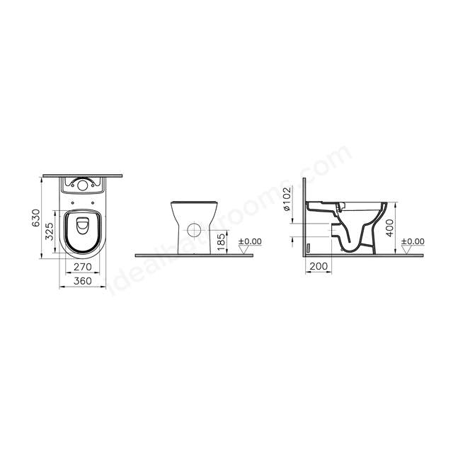 VitrA S20 Round Close Coupled BTW WC, Smoothflush, 63 cm