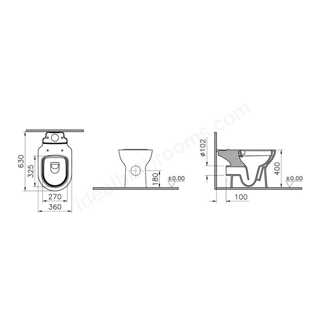 VitrA S20 Round Close Coupled Open Back WC, Smoothflush, 63 cm