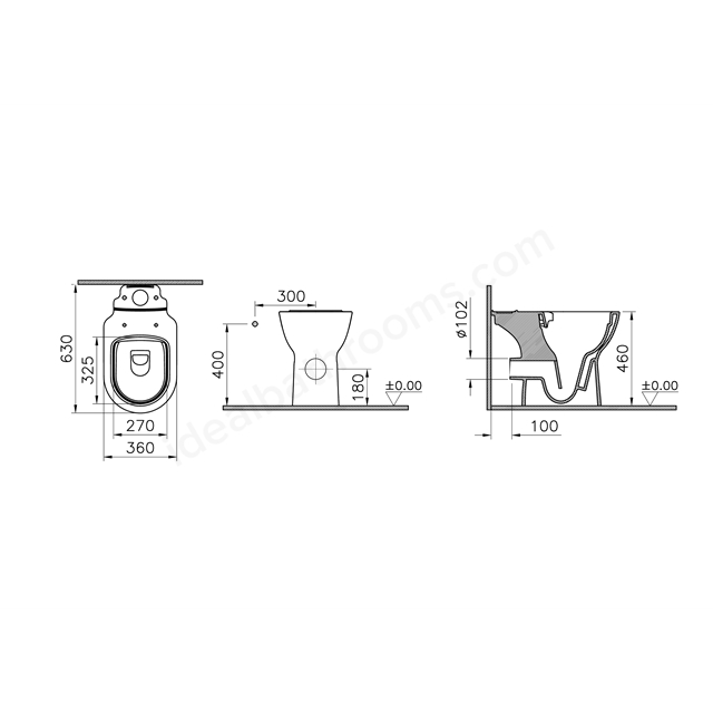 VitrA S20 Round Close Coupled Open Back WC, Smoothflush, 63 cm, comfort height