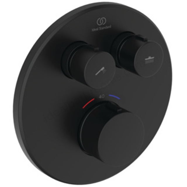 Ideal Standard Ceratherm Navigo Built-In Thermostatic 2 Outlet Round Shower Mixer (Easybox kit 2) - Silk Black