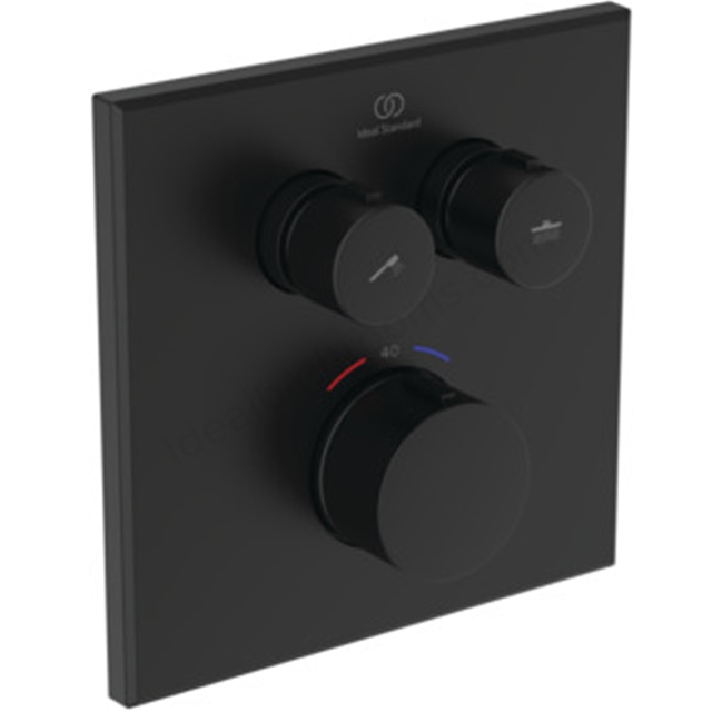 Ideal Standard Ceratherm Navigo Built-In Thermostatic 2 Outlet Square Shower Mixer (Easybox kit 2) - Silk Black