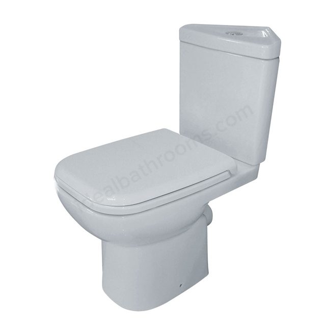 Essential VIOLET Corner Close Coupled Pan + Cistern + Seat Pack; Soft Close Seat; White