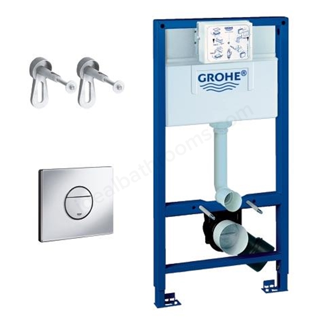 Grohe RAPID-SL 3-in-1 Toilet Frame; 6/9 Litre 3 Mode Cistern; 1000mm High Frame; with Nova Flush Plate; Blue/White